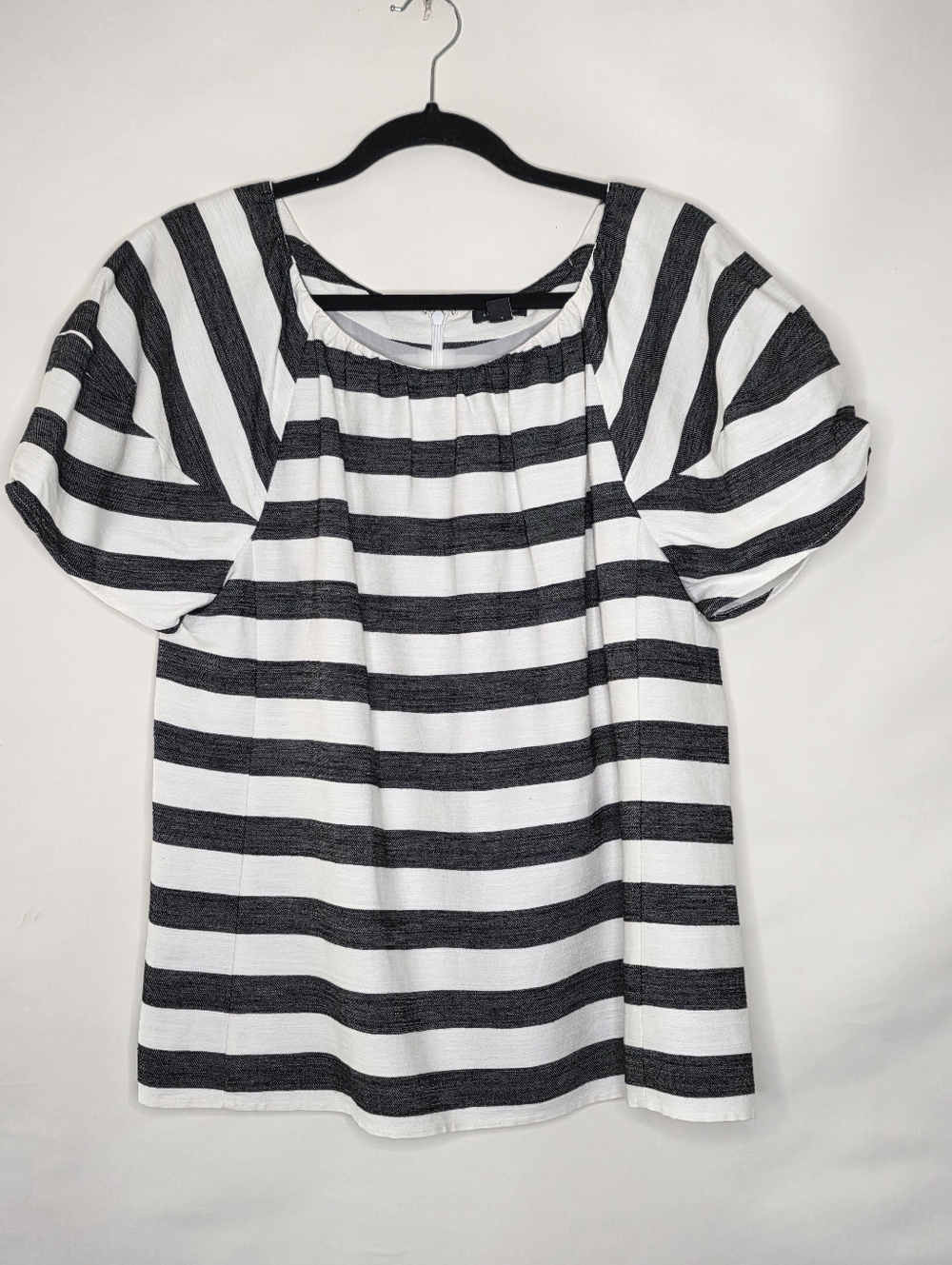 Ann Taylor Puff Sleeve Striped Top Size 12 Black White Nautical French Girl